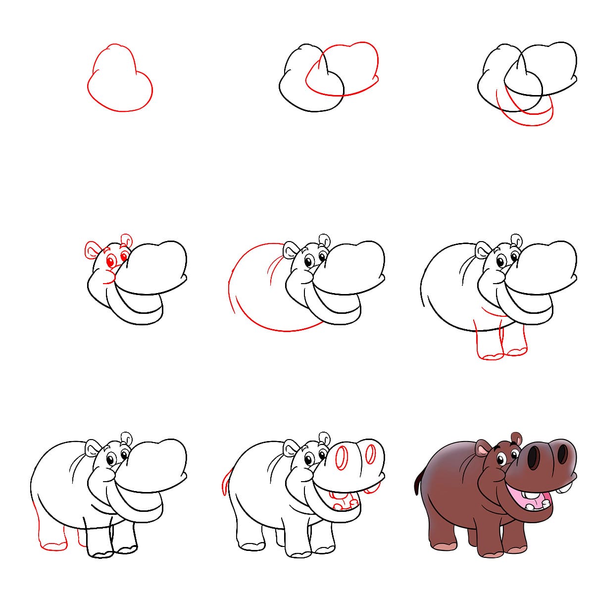 Hippopotame à sourcils froncés dessin