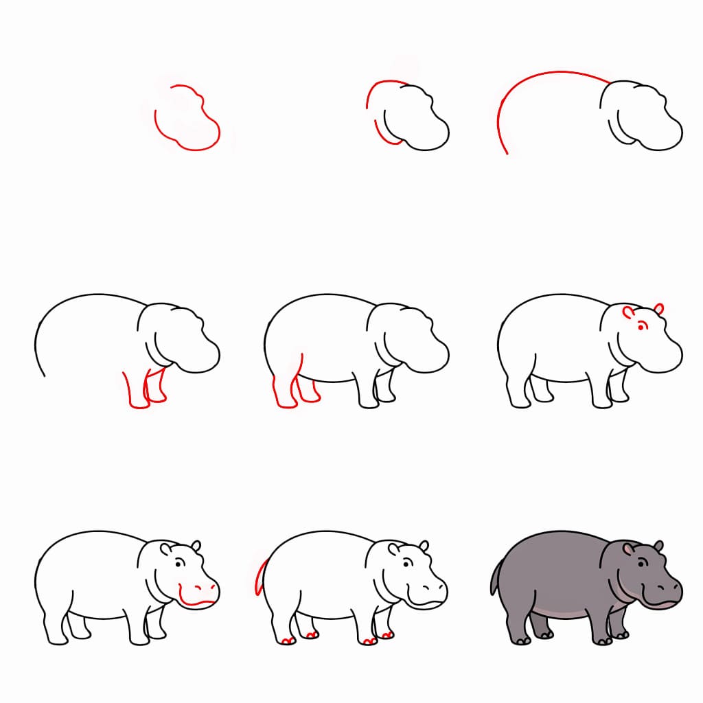 Hippopotame de profil dessin