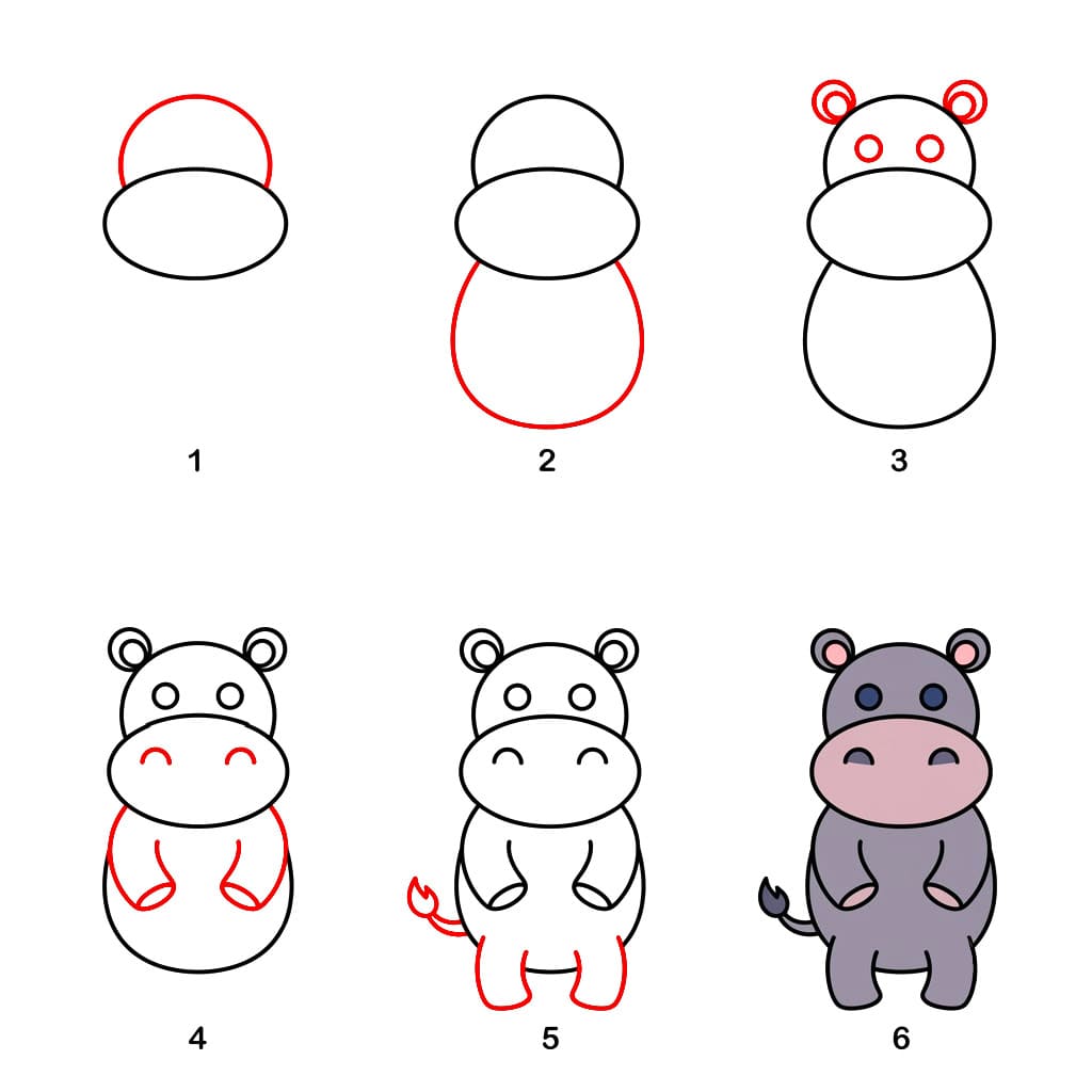 Hippopotame facile à tenir debout dessin