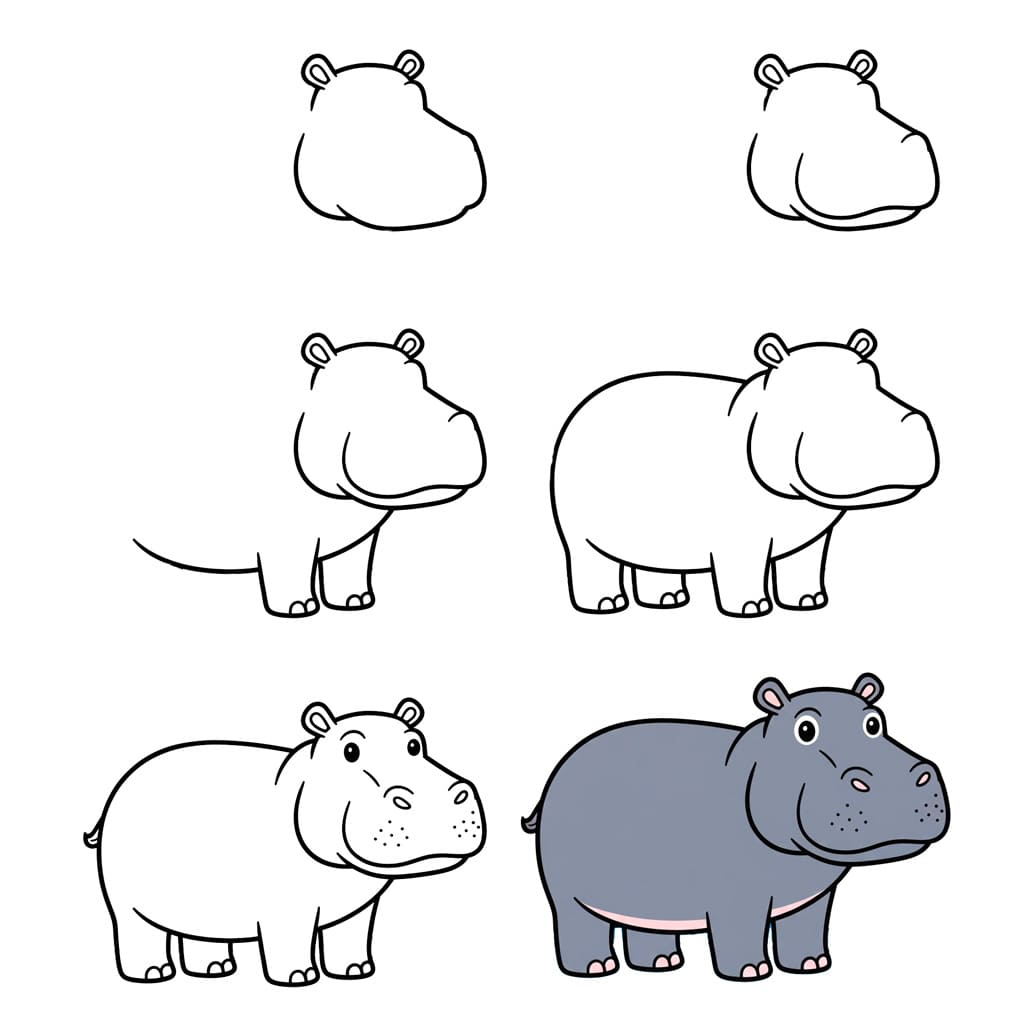 Hippopotame gratuit et facile dessin