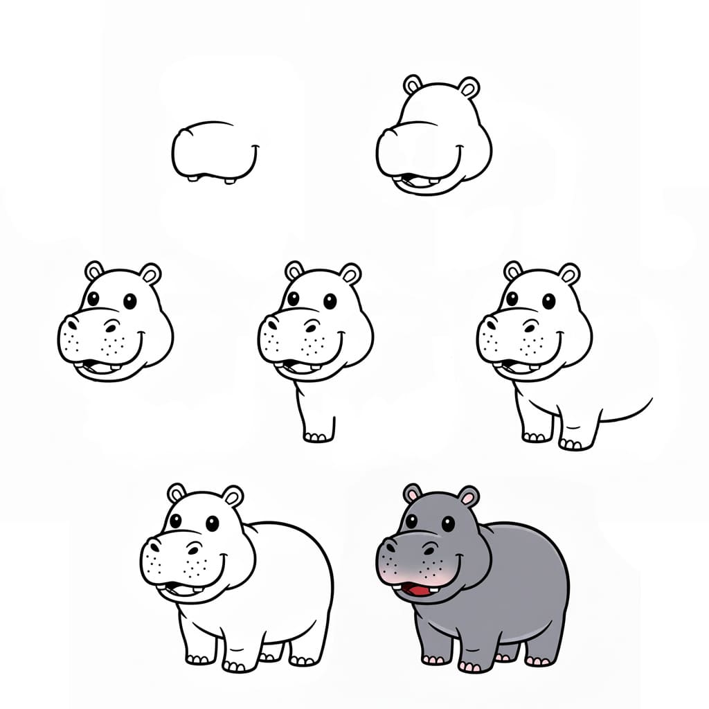 Hippopotame heureux dessin