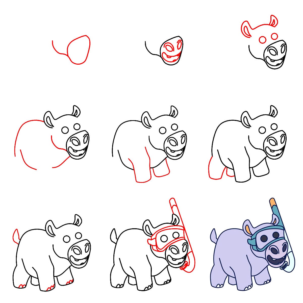 Hippopotame plongeur dessin