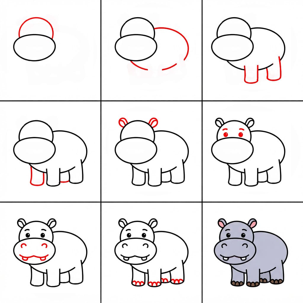 Hippopotame pour enfants dessin