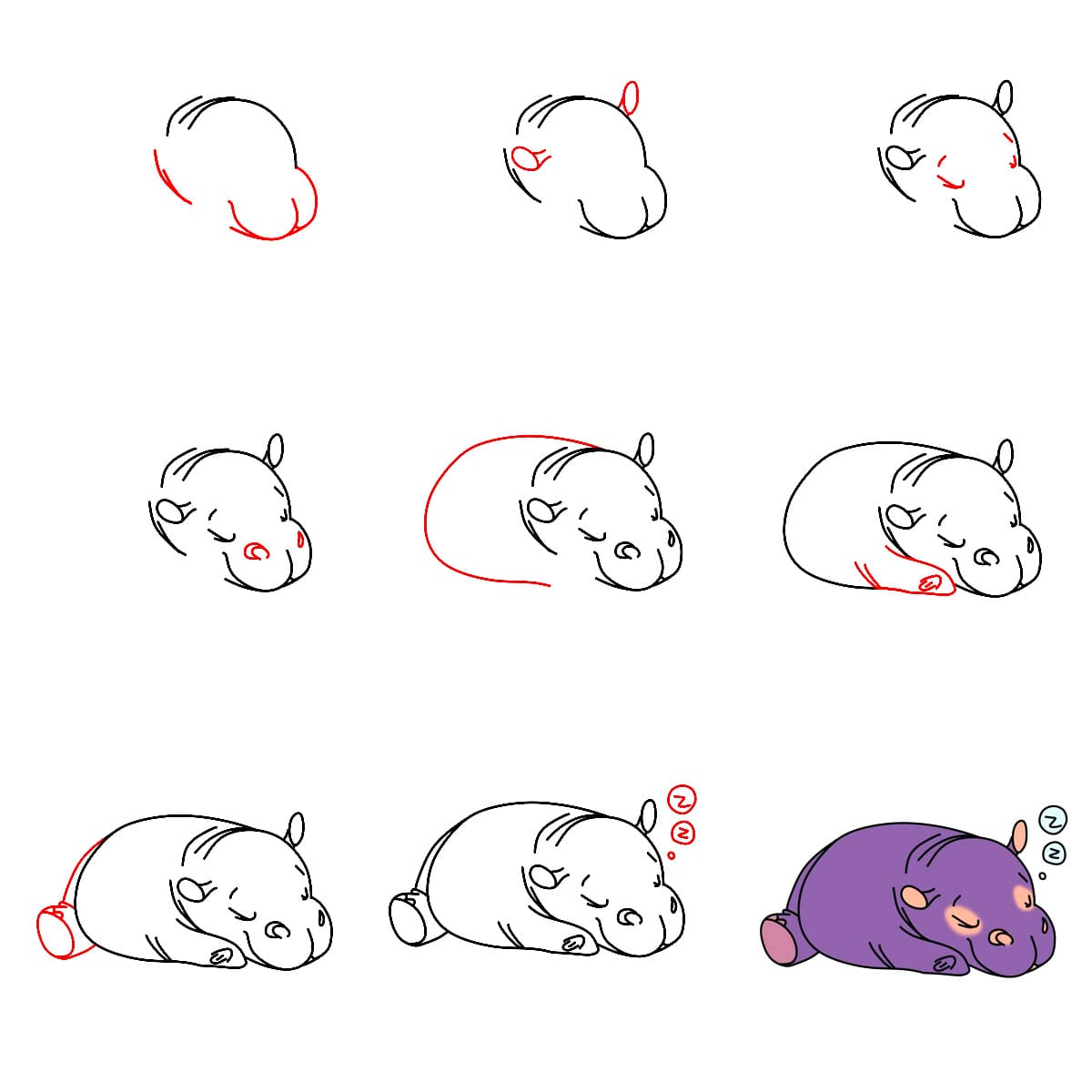 Hippopotame qui dort dessin