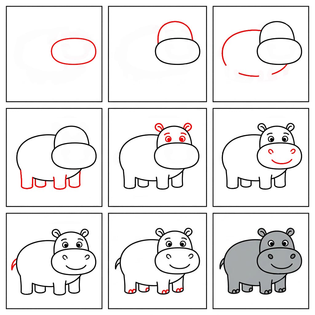 Hippopotame qui sourit dessin