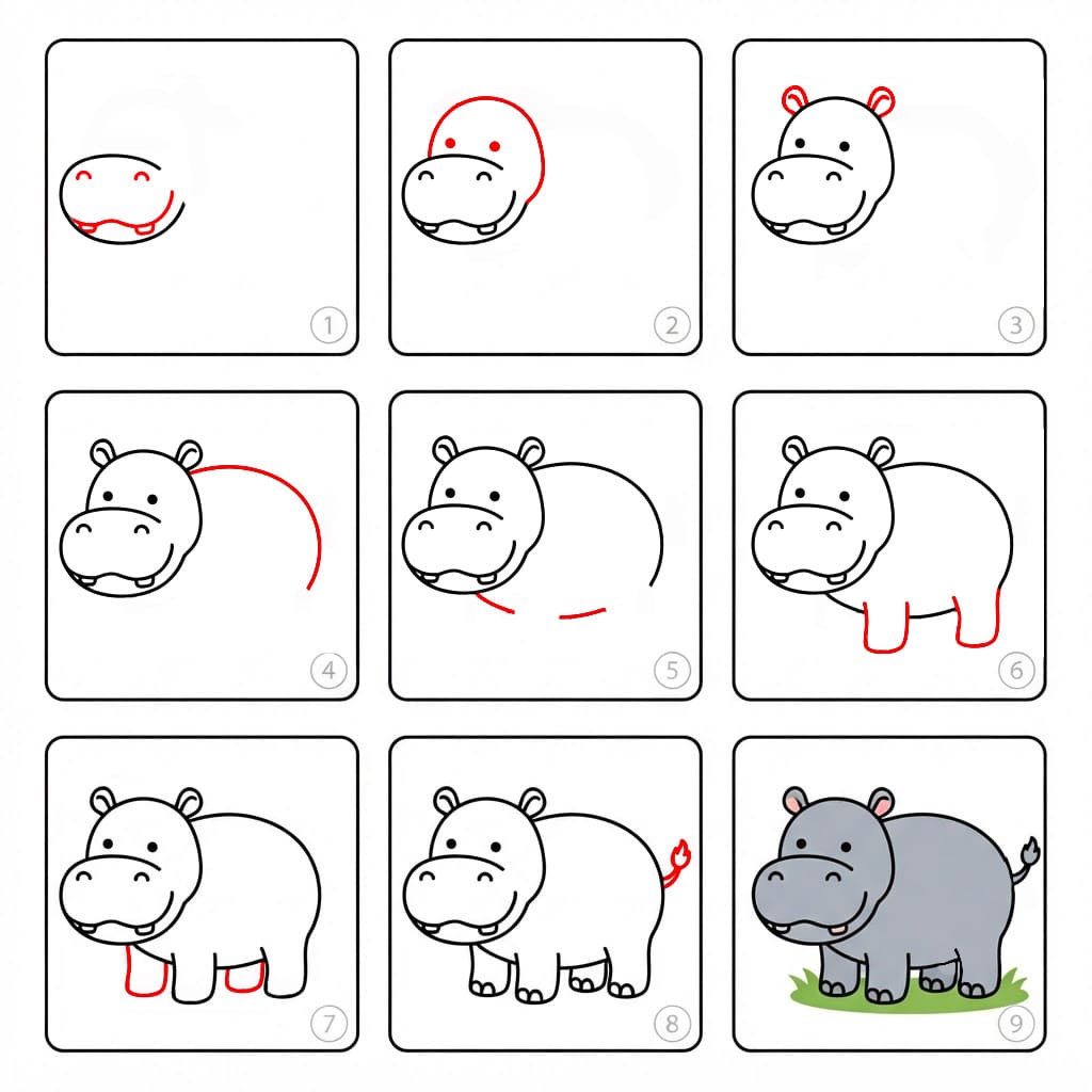 Hippopotame très mignon dessin