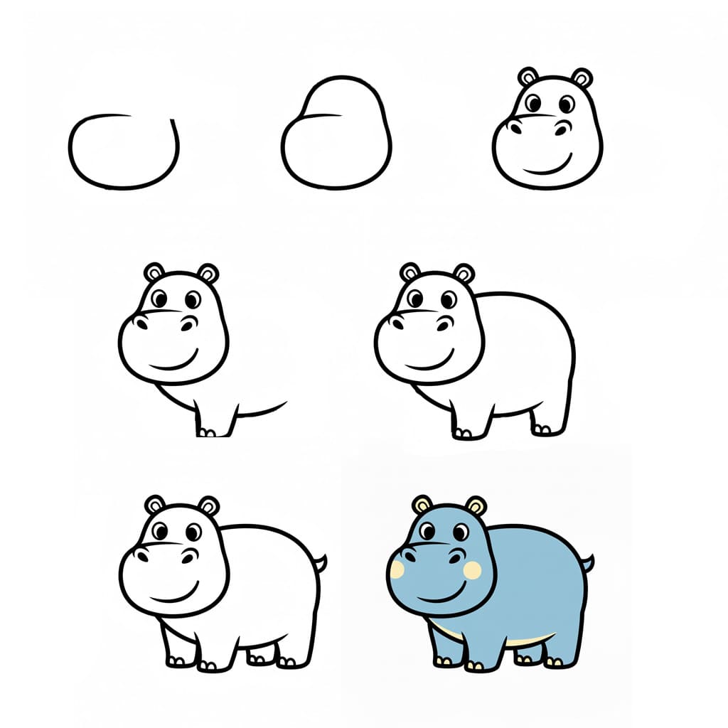 Petit hippopotame mignon dessin