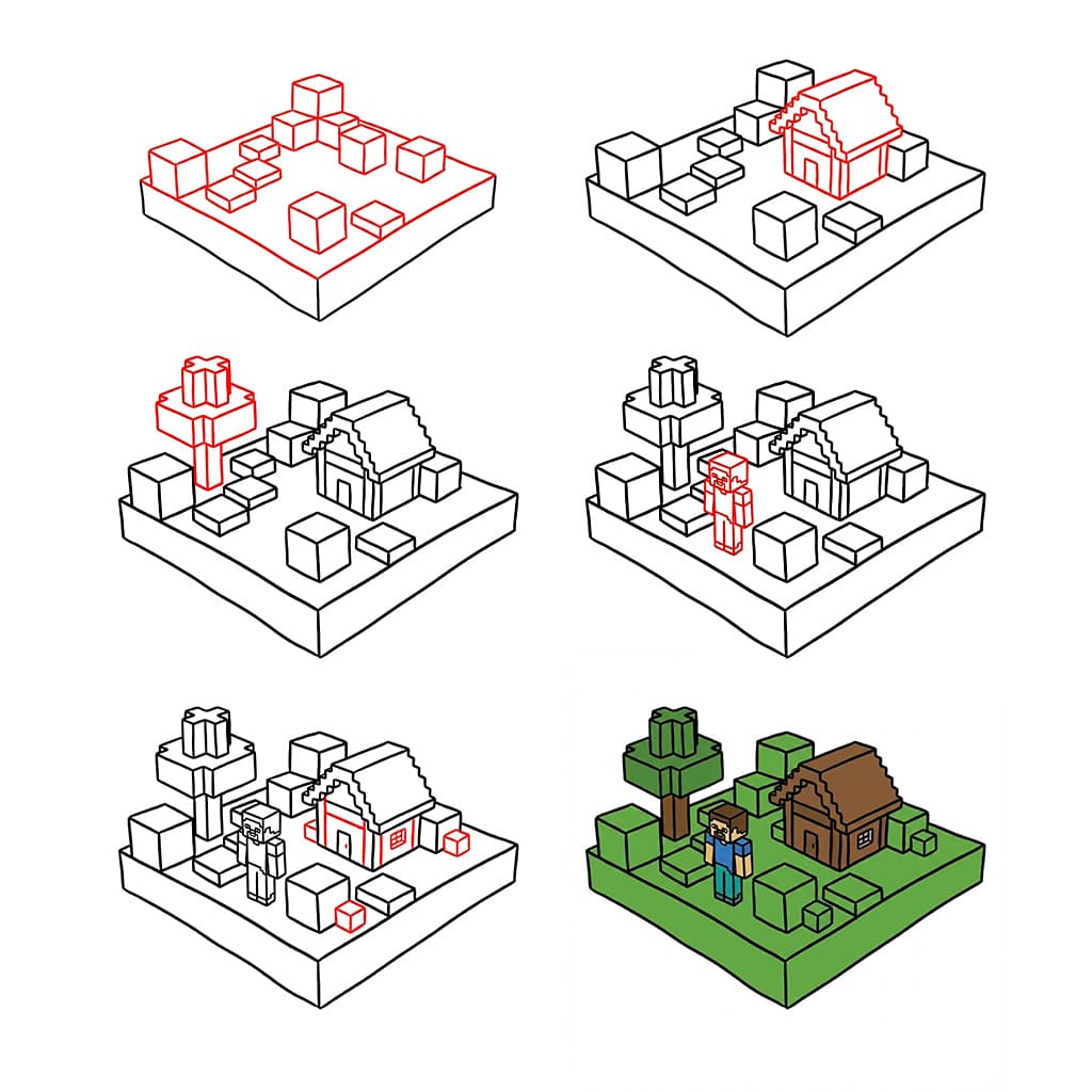 Paysage Minecraft dessin