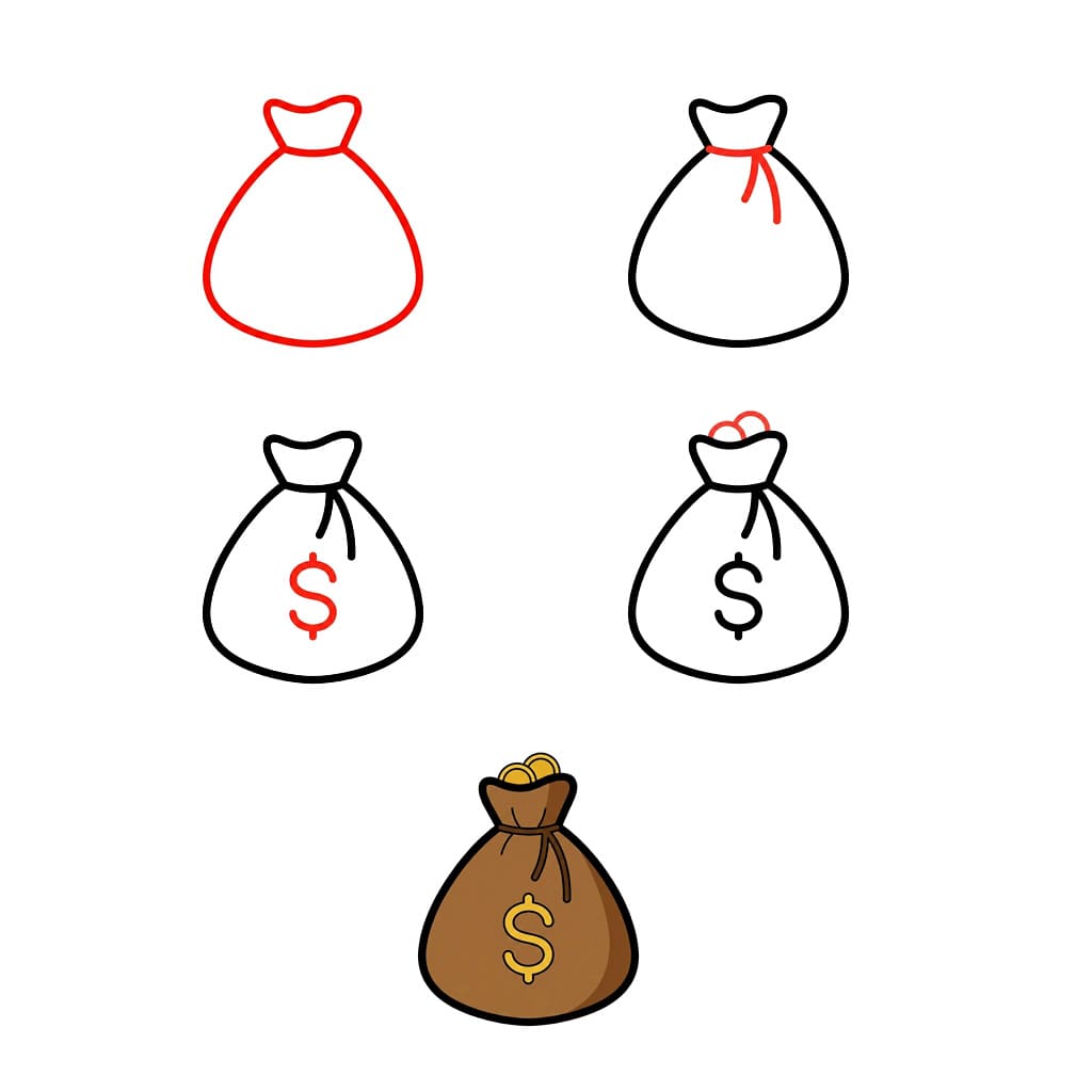 Sac d'argent gratuit avec pièces dessin