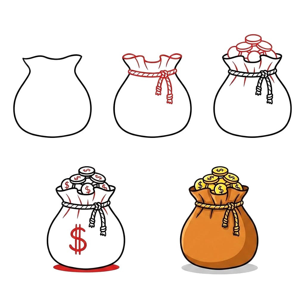 Sac d'argent ouvert dessin