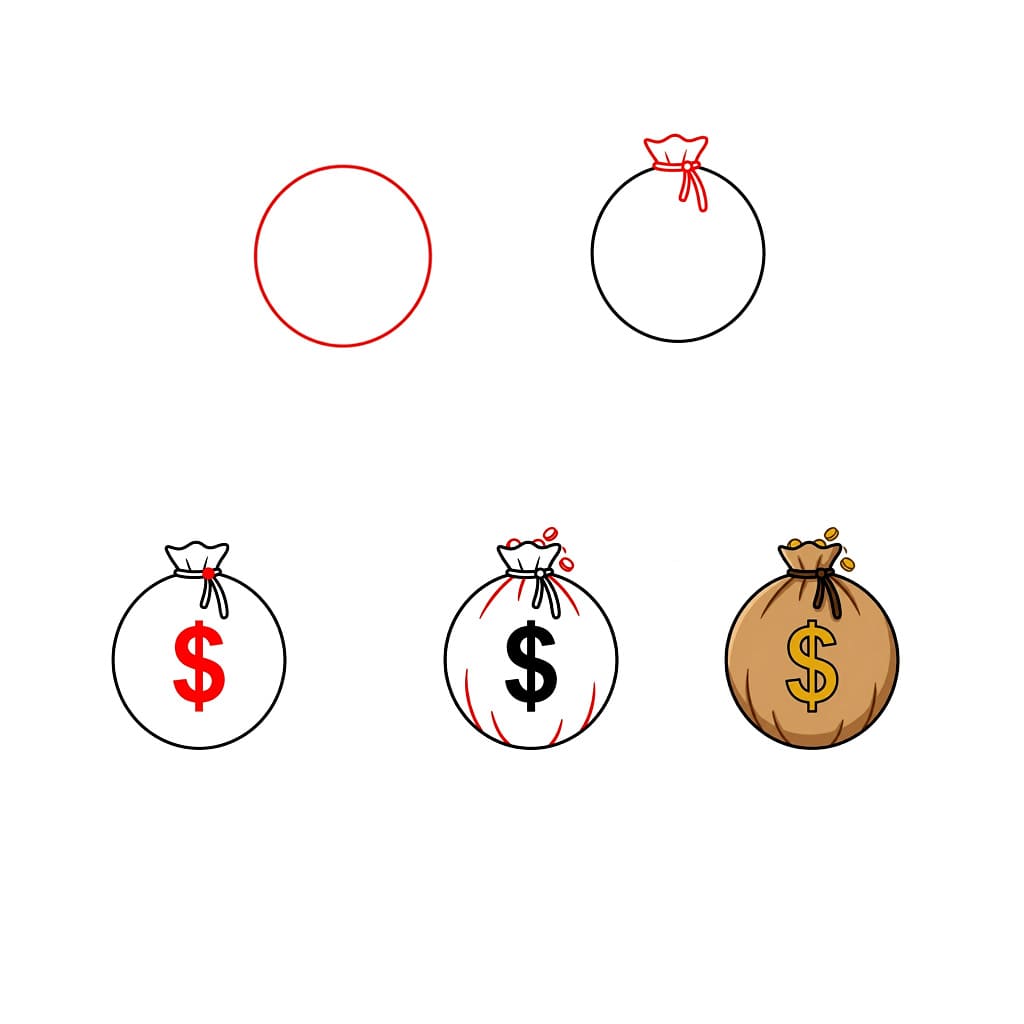 Sac d'argent rond dessin