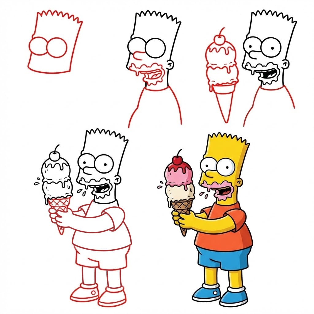 Bart Simpson avec une glace dessin