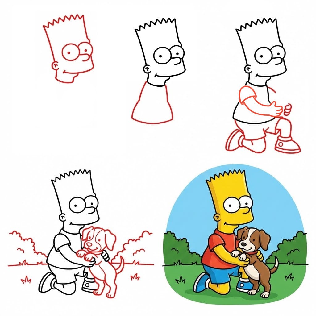 Bart Simpson et un chiot dessin