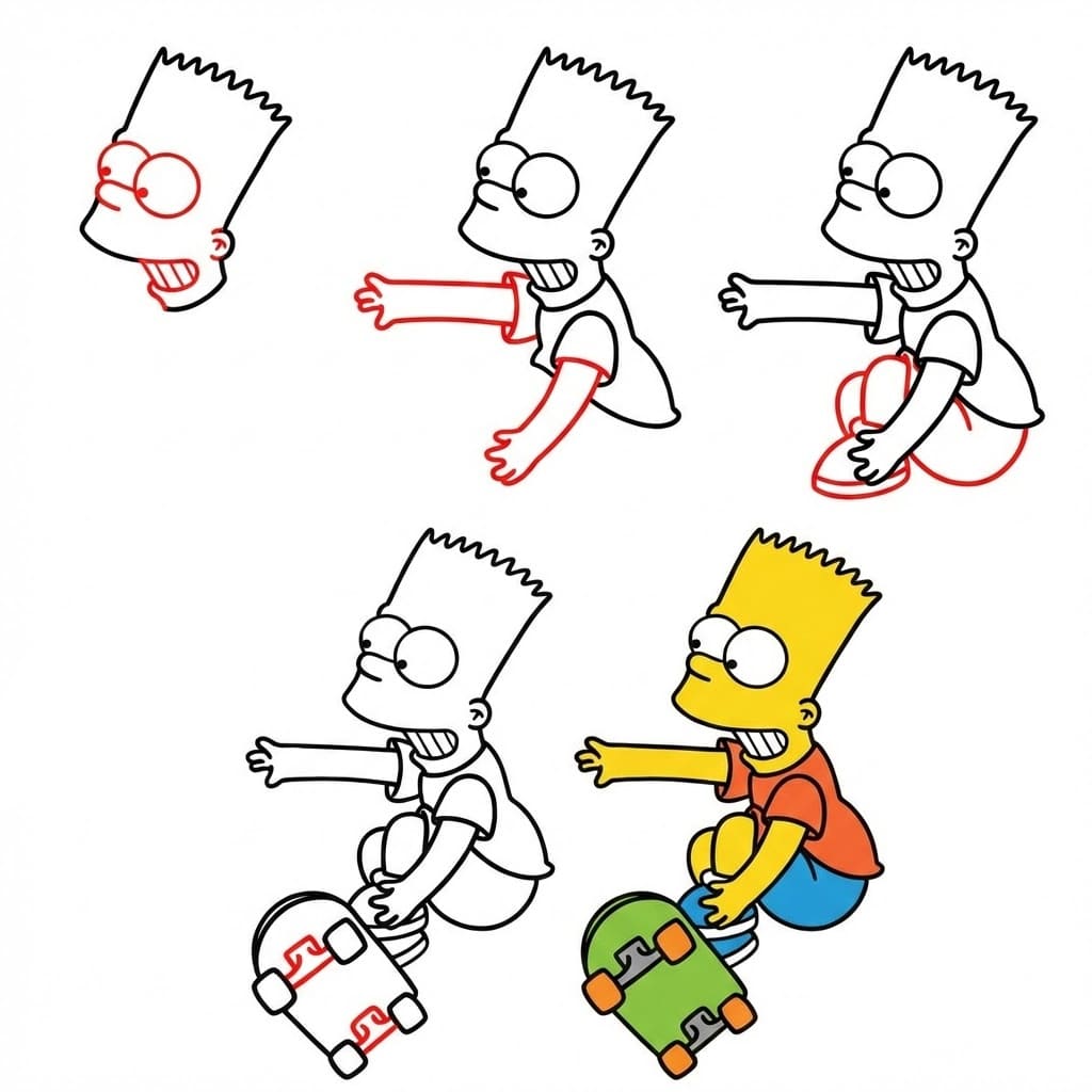 Bart Simpson faisant du skateboard dessin