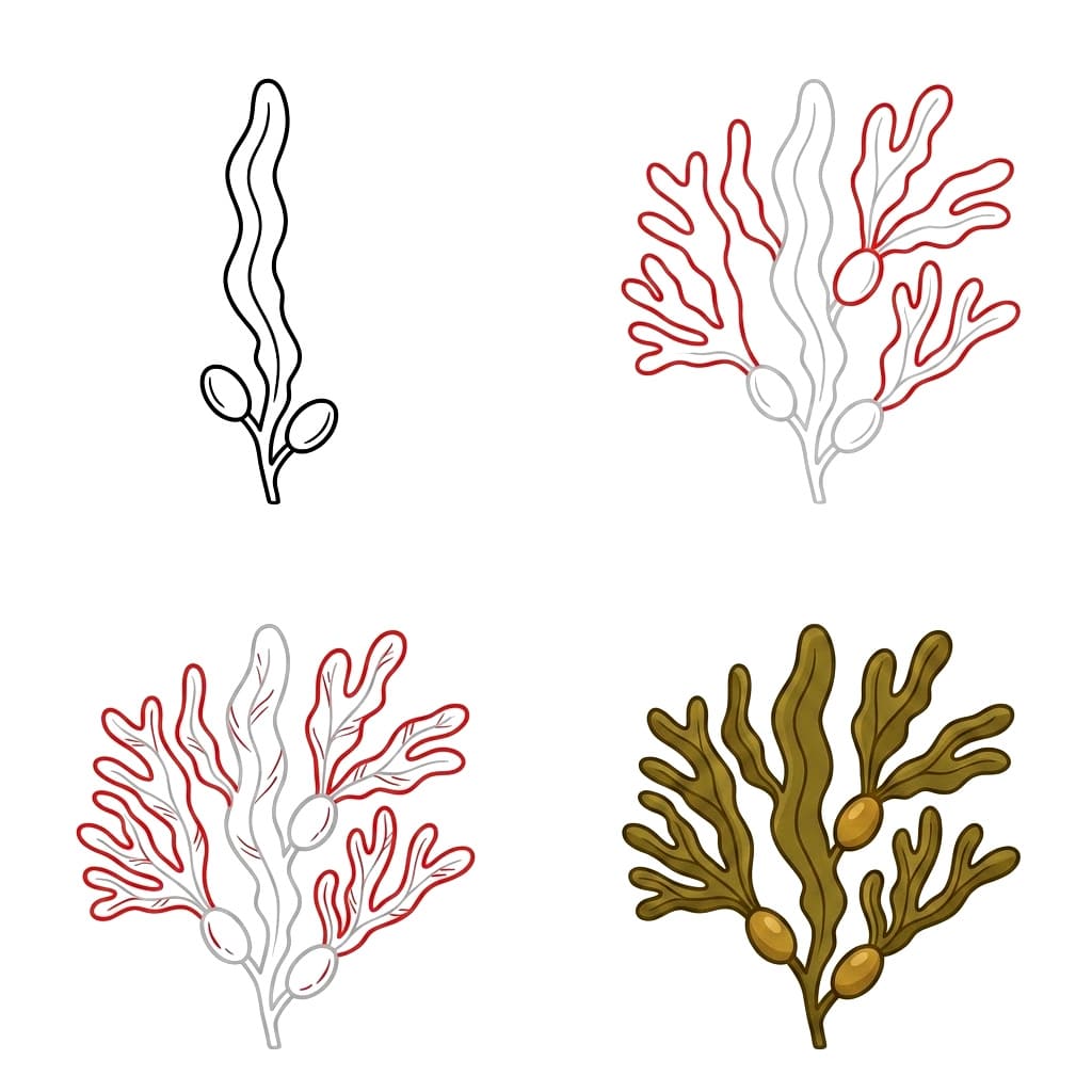 Belles algues fucus vésiculeux dessin