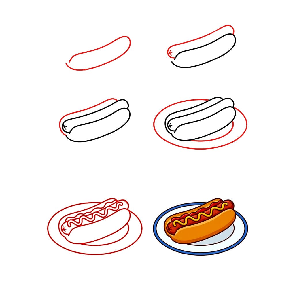 Bon hot dog dans une assiette dessin