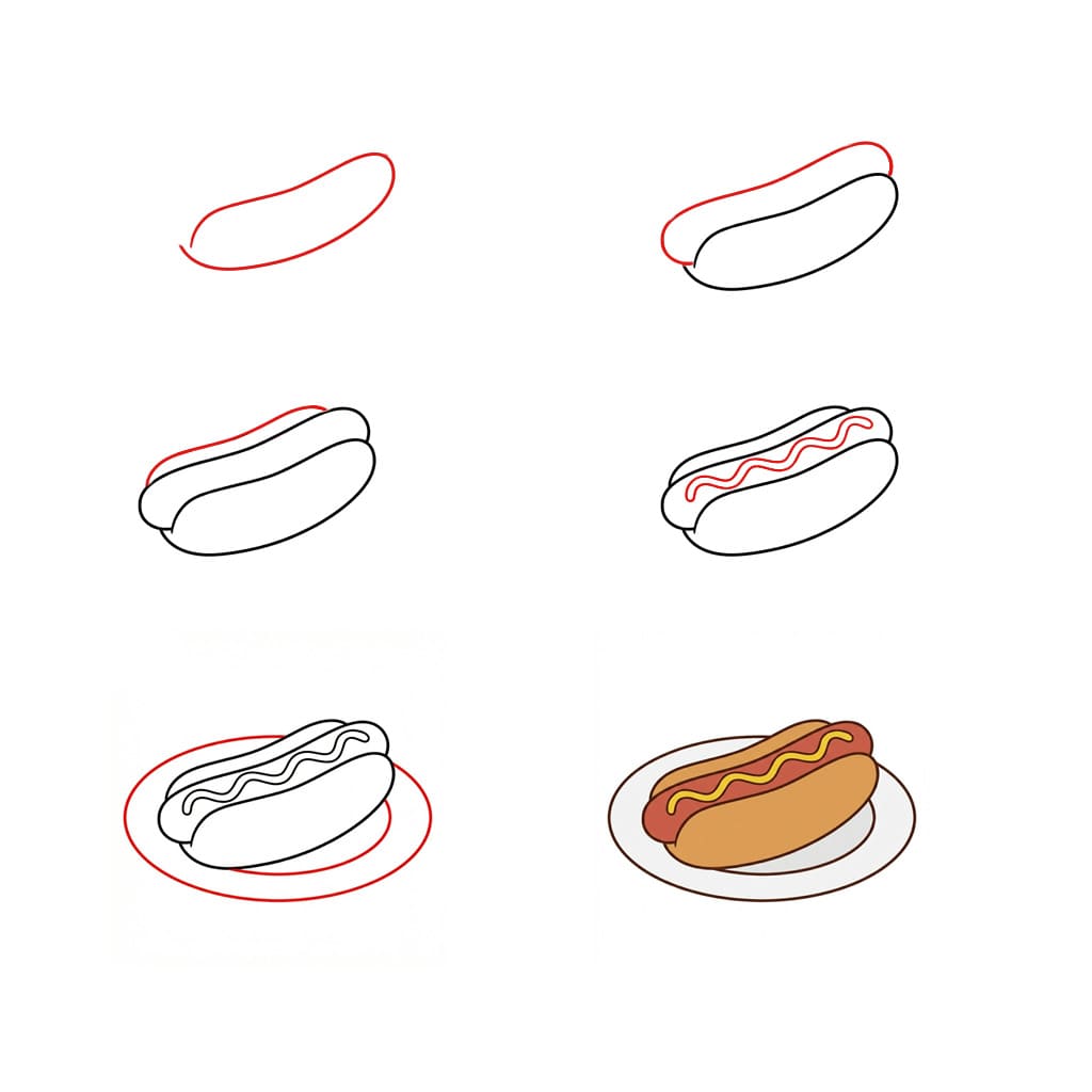 Hot dog dans une assiette dessin