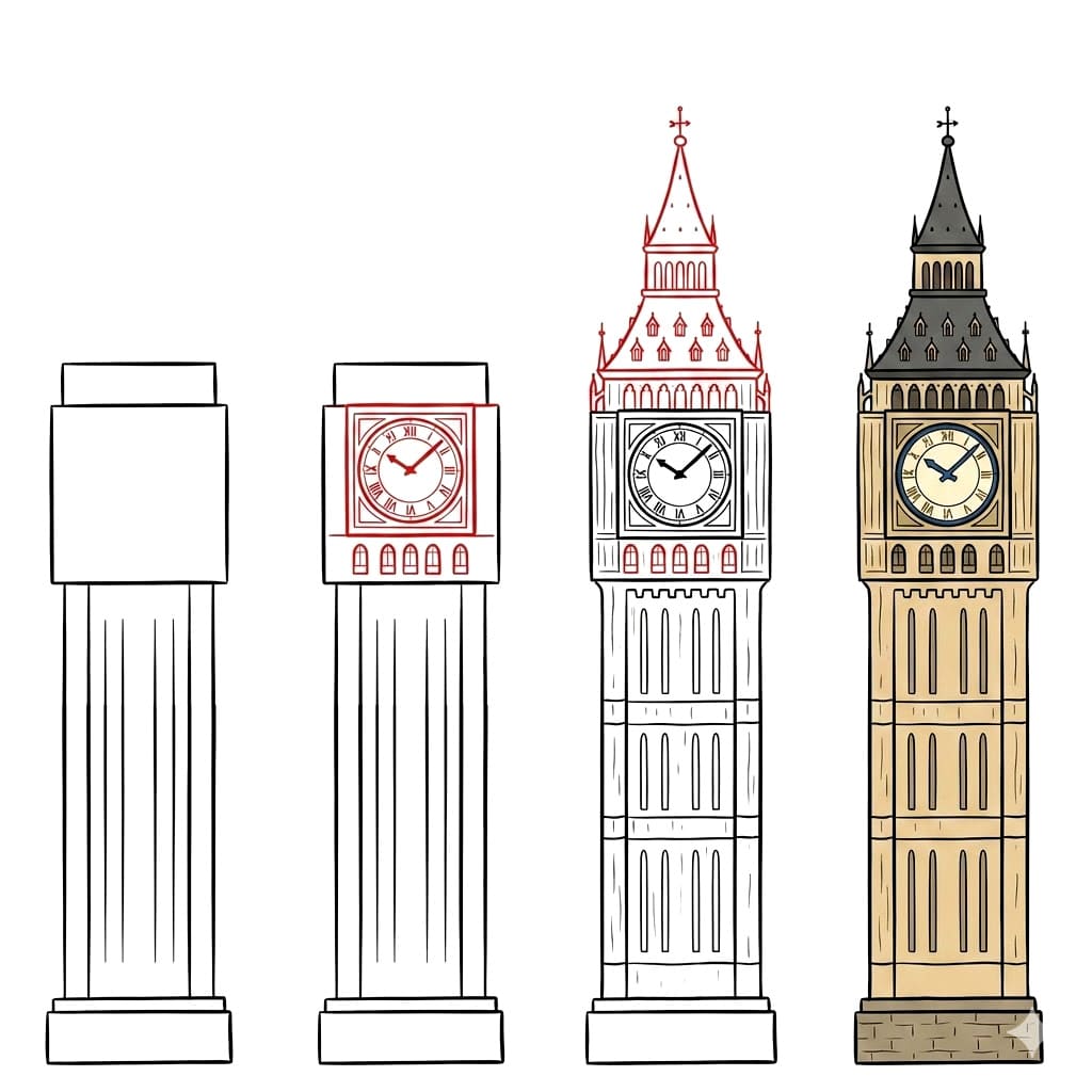 Vue panoramique de Big Ben dessin