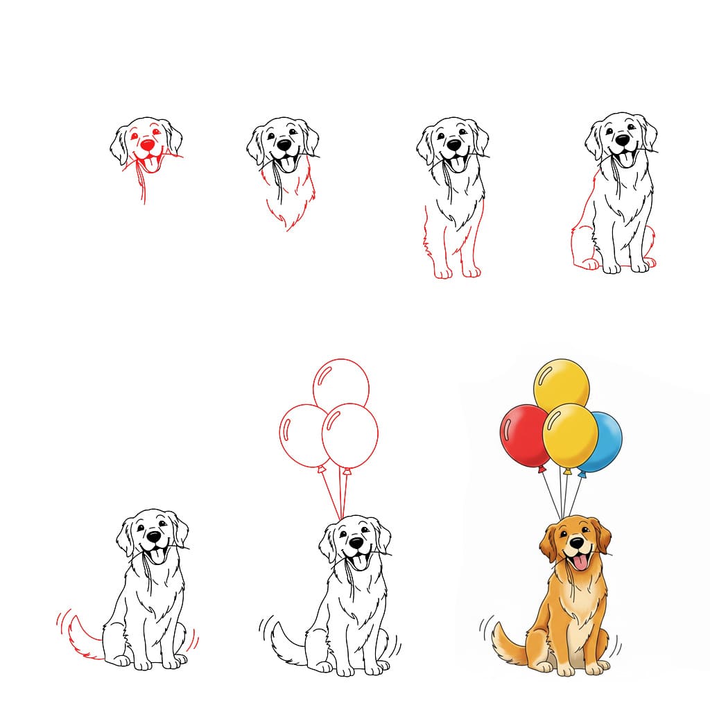 Golden Retriever avec un ballon dessin