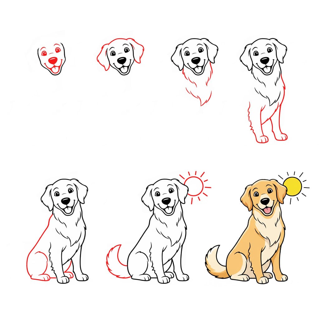 Golden Retriever et soleil dessin
