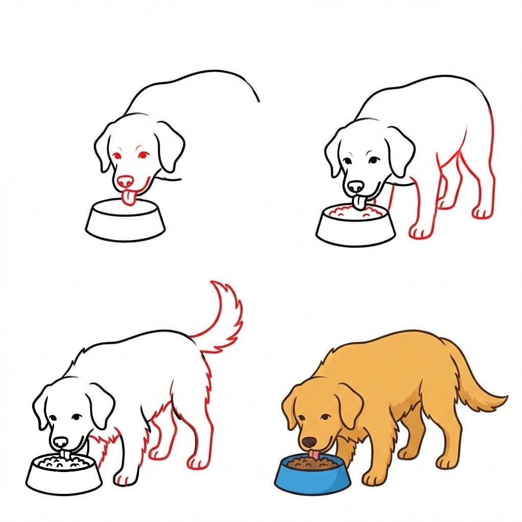 Golden Retriever qui mange dessin