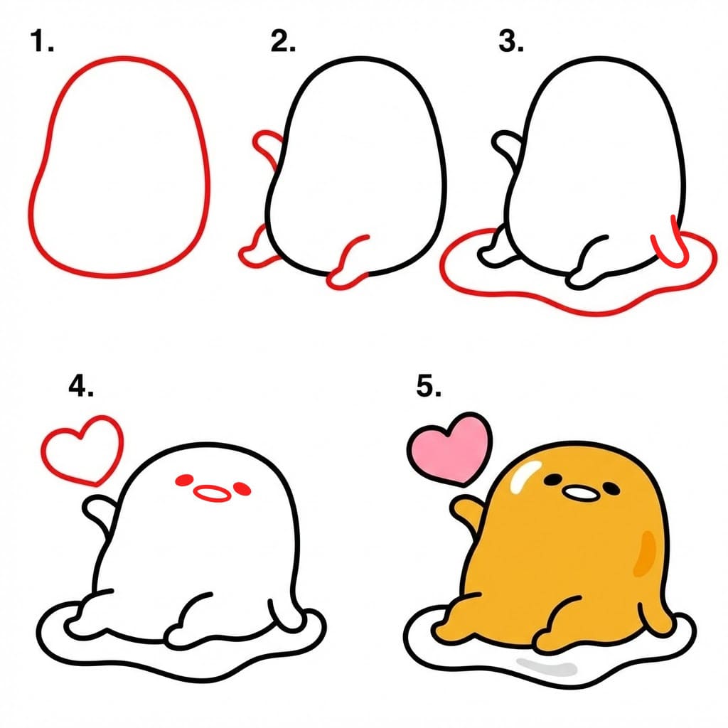 Gudetama avec un cœur dessin