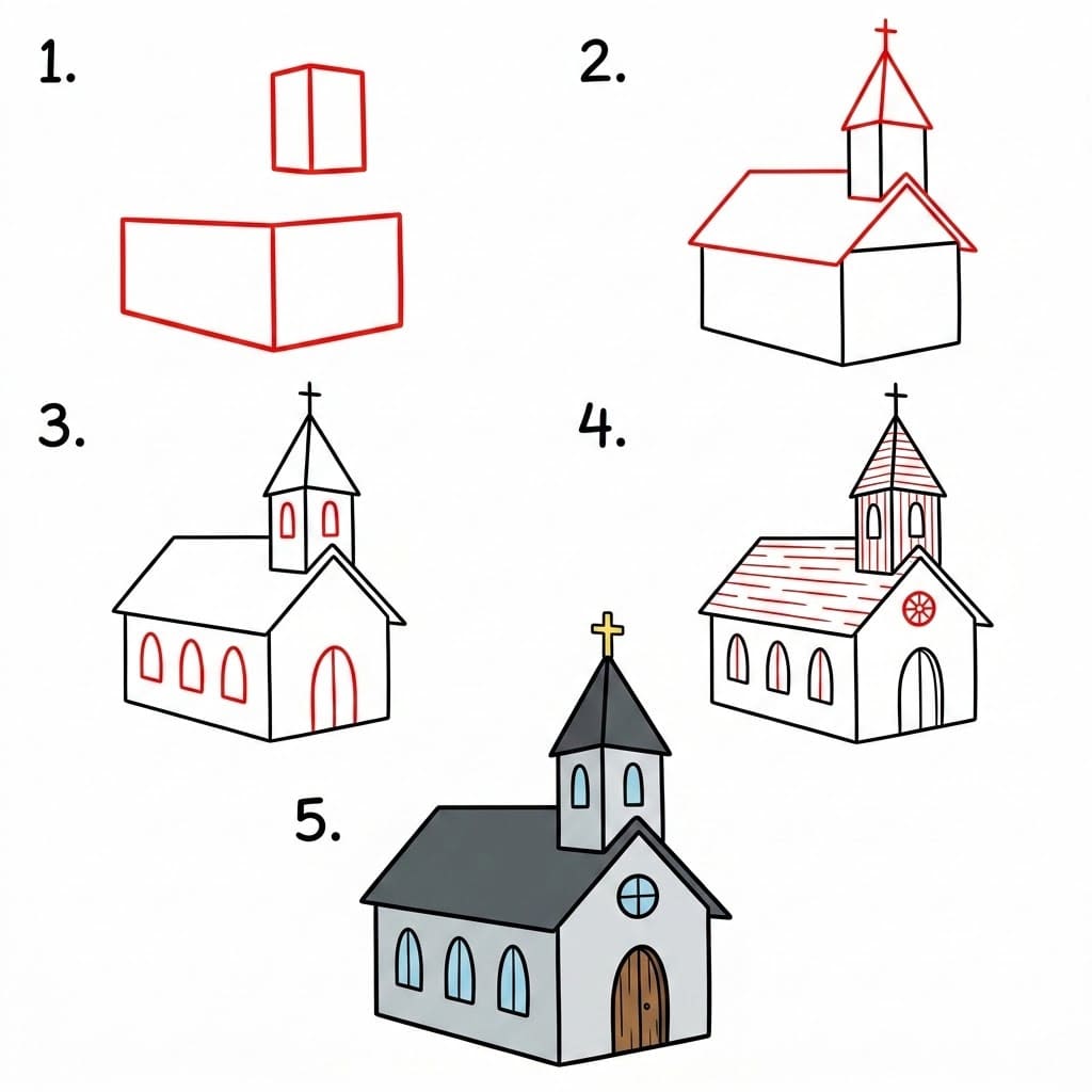 Église avec croix dessin