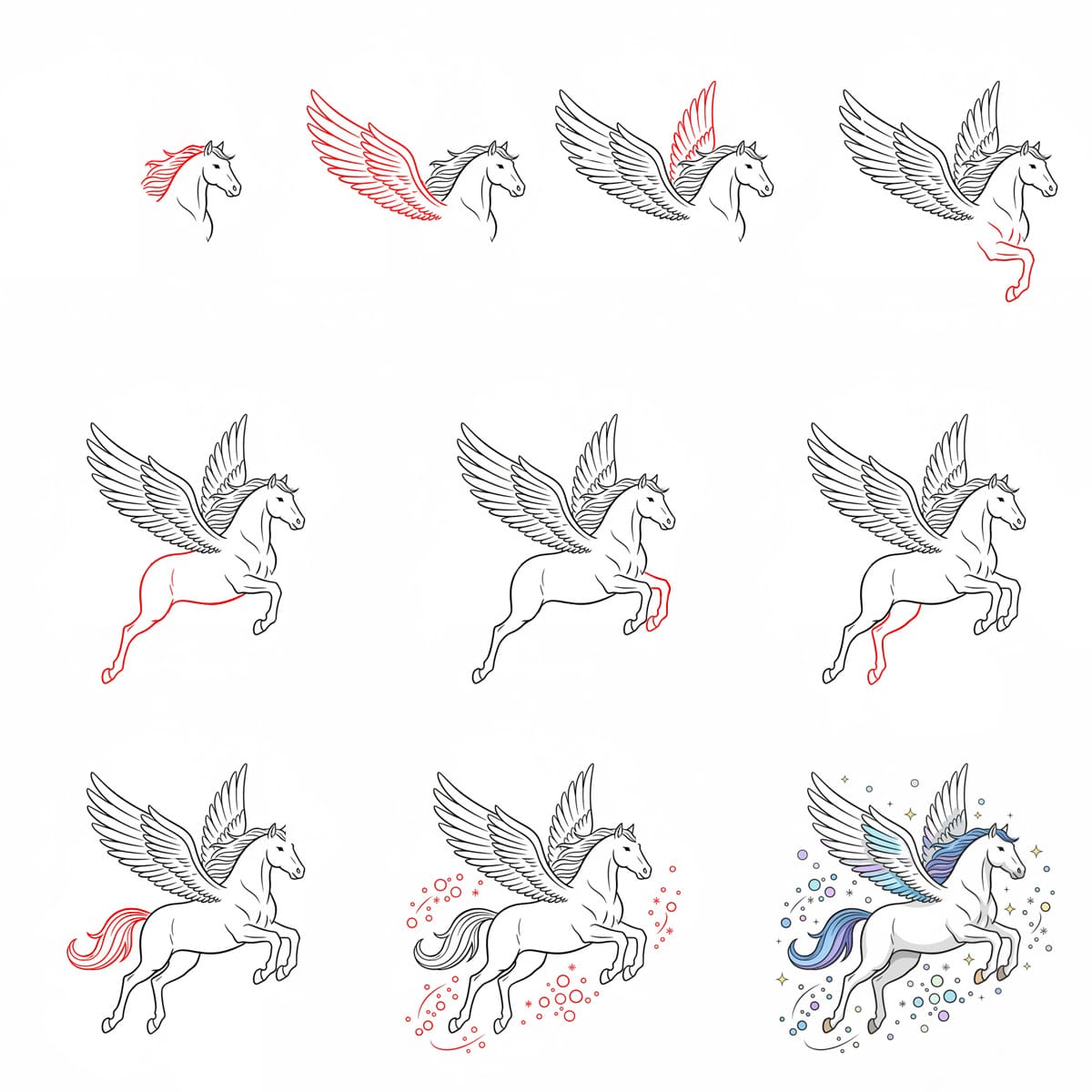 Pégase et étincelles dessin