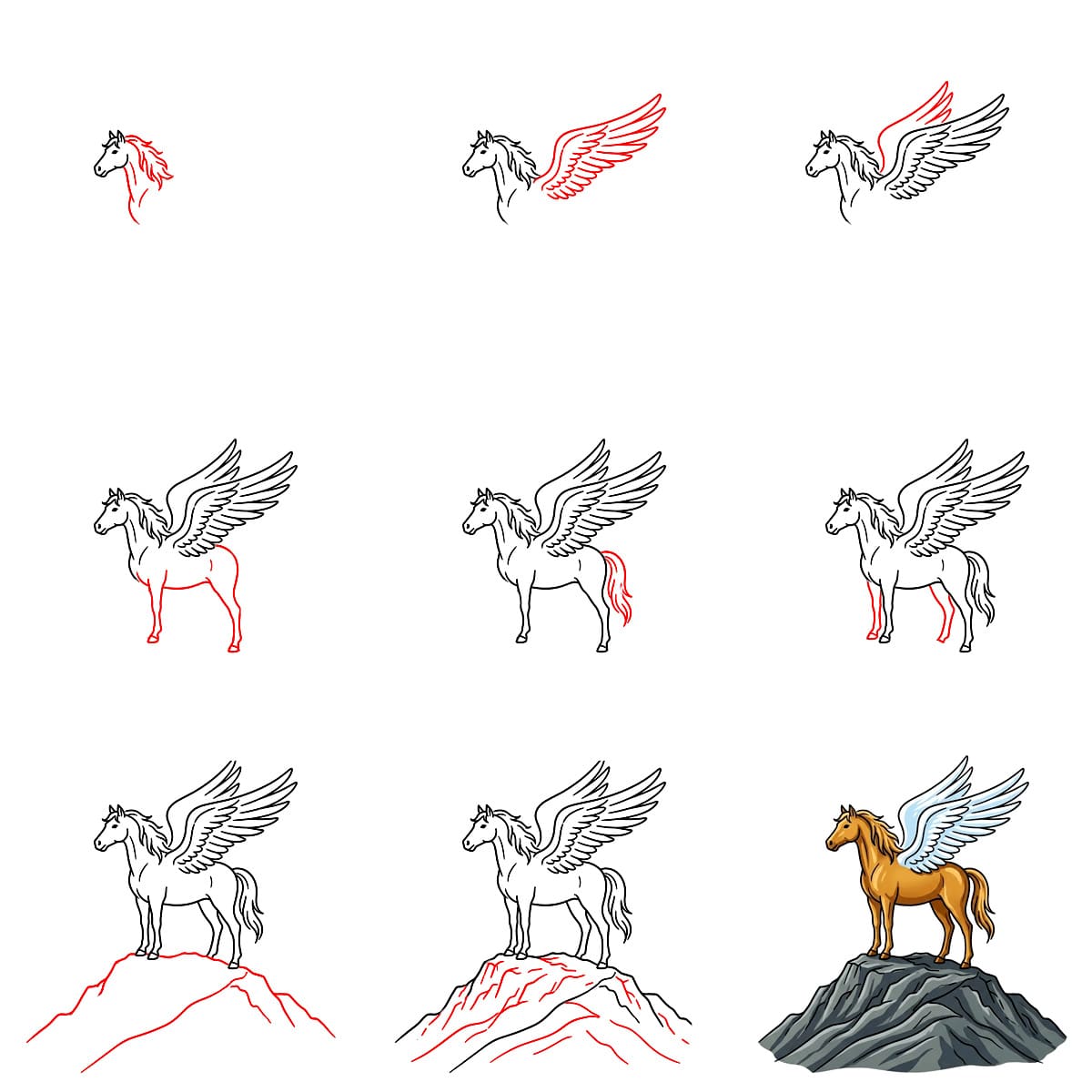 Pégase sur la montagne dessin