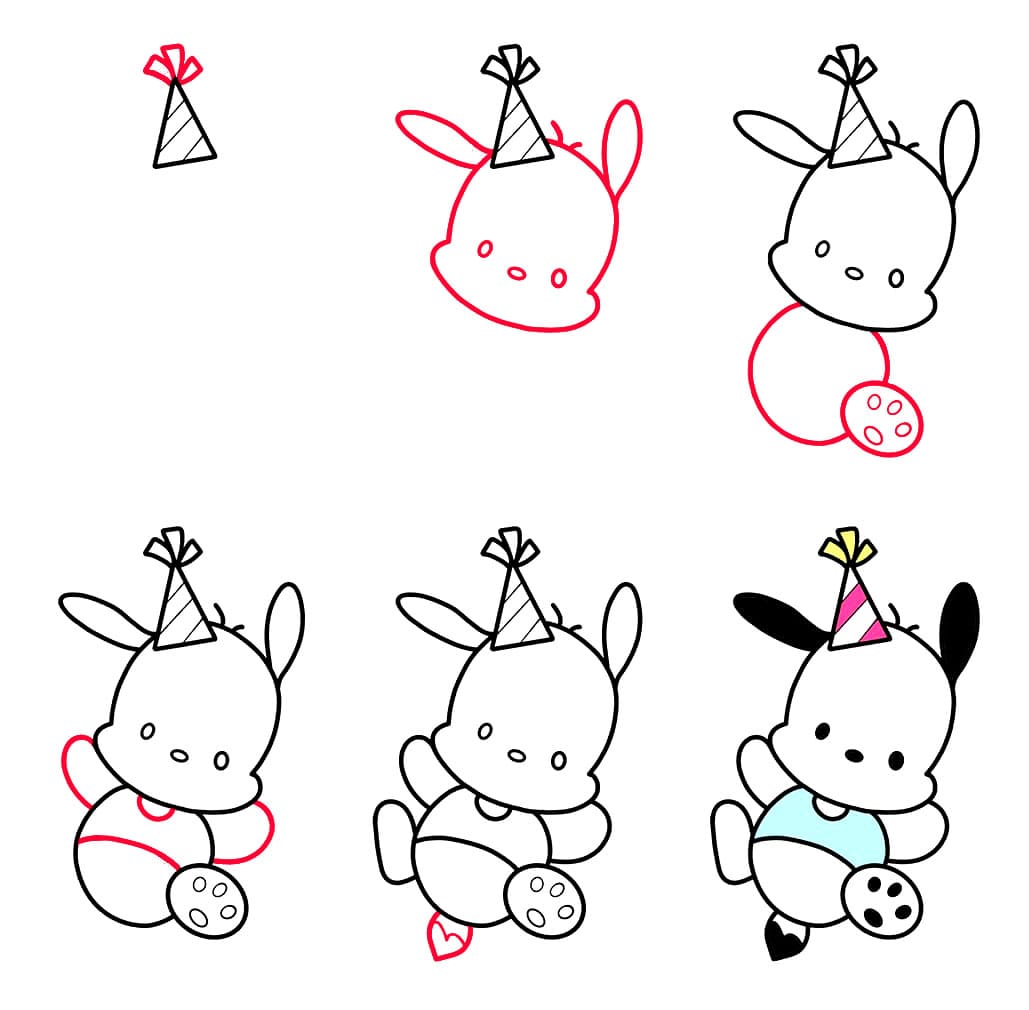 Pochacco avec un chapeau de fête dessin