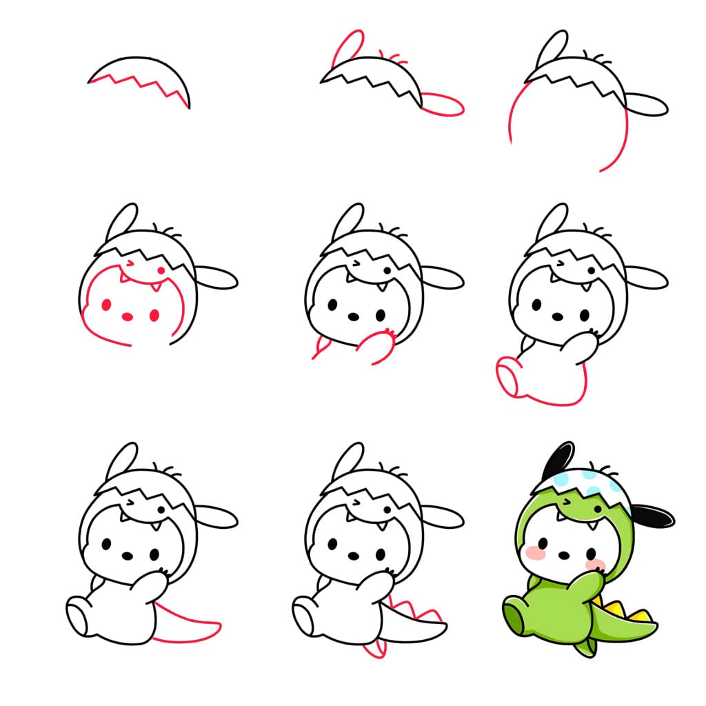 Pochacco avec un dinosaure dessin