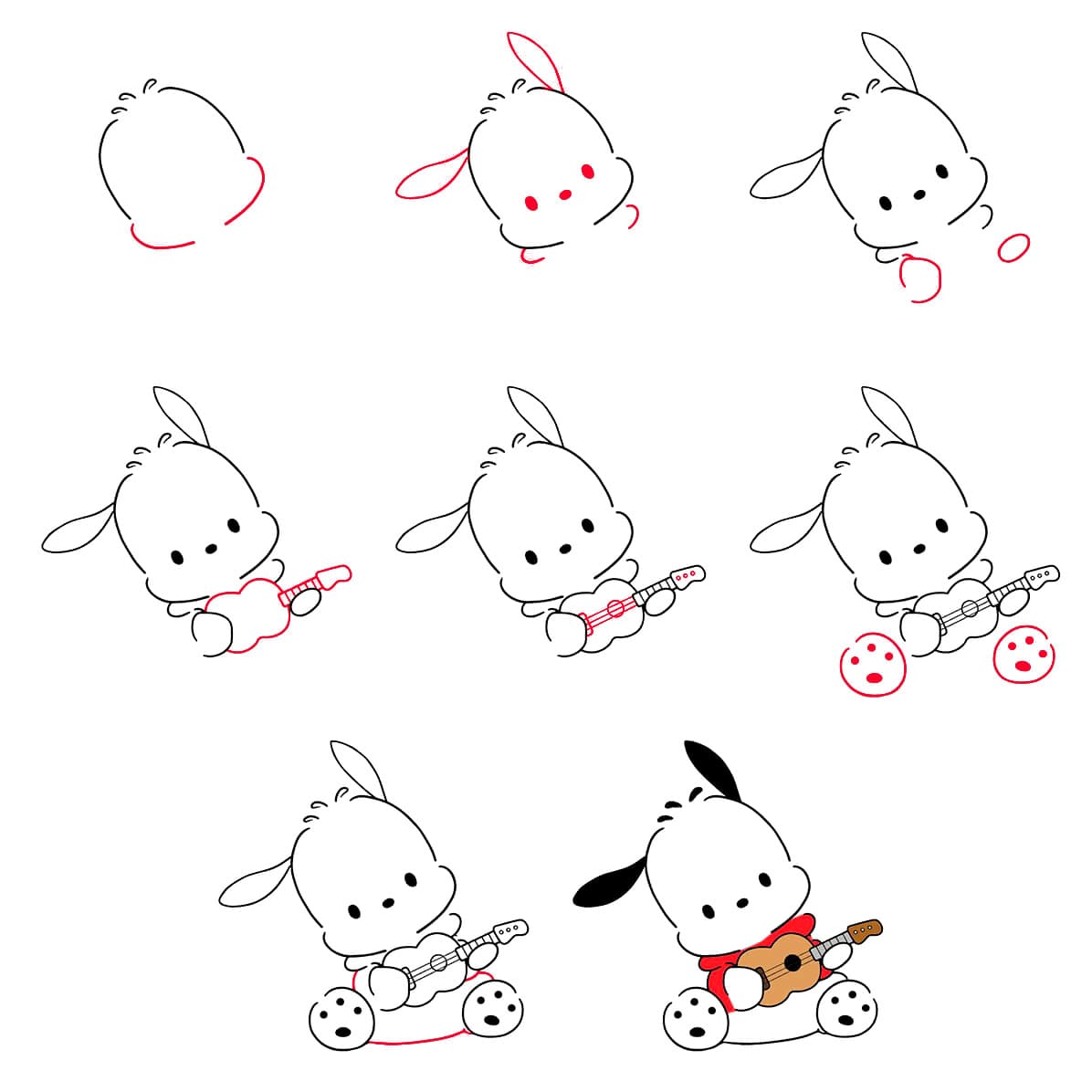 Pochacco jouant de la guitare dessin