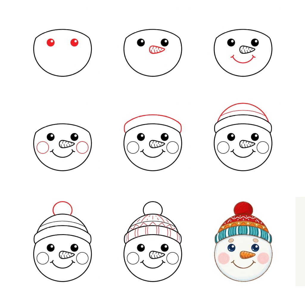 Visage de Bonhomme de Neige Souriant dessin