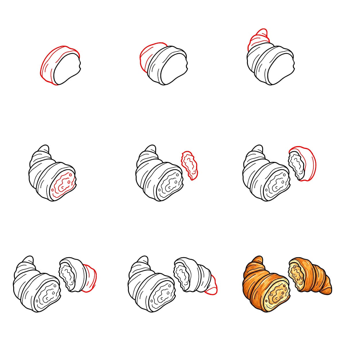 Croissant coupé en deux dessin