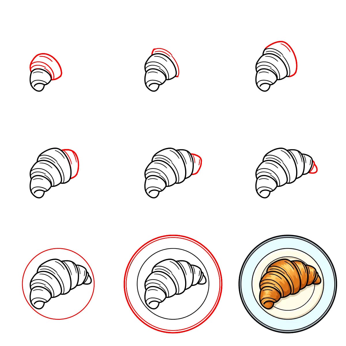 Croissant incliné sur une assiette dessin