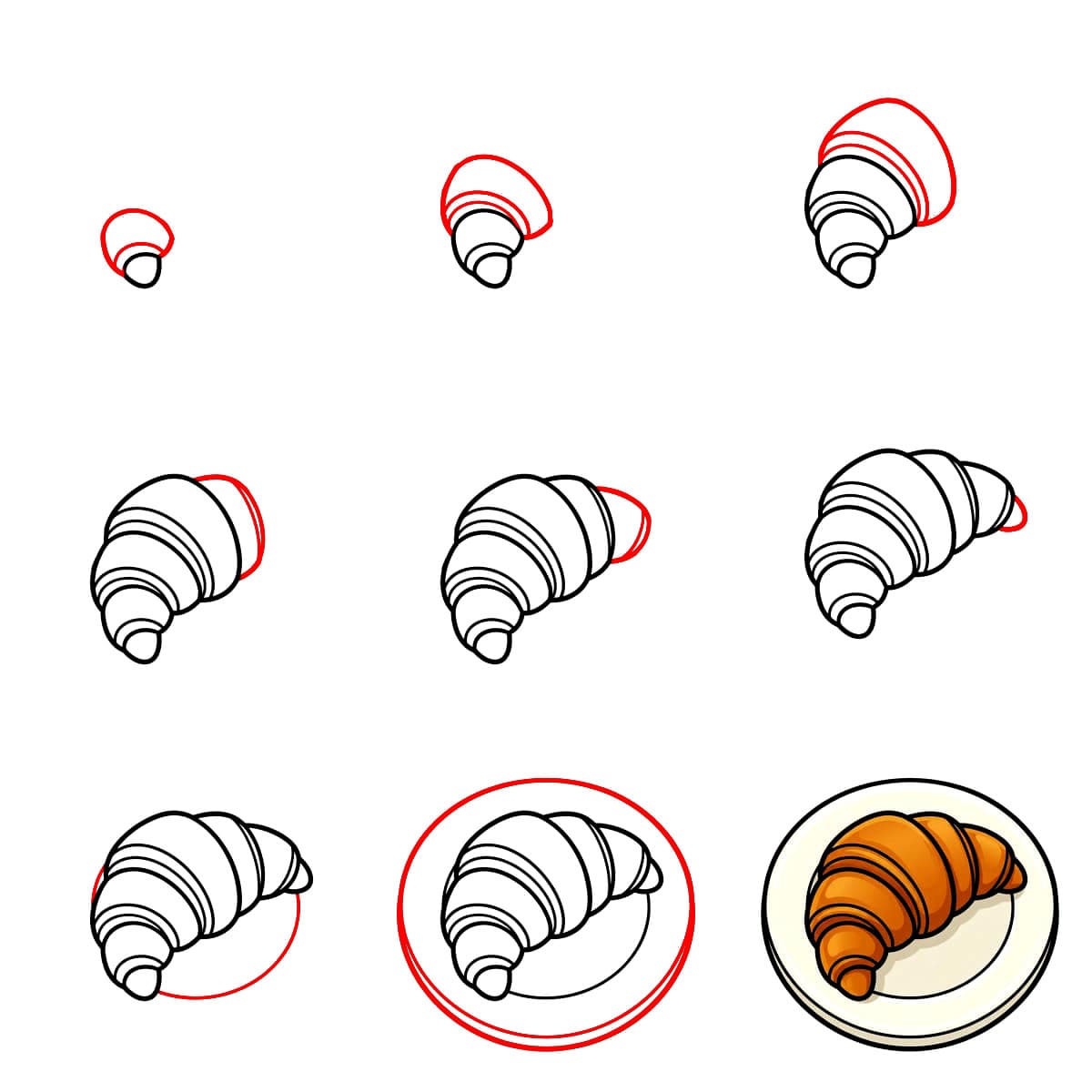 Croissant sur une assiette dessin