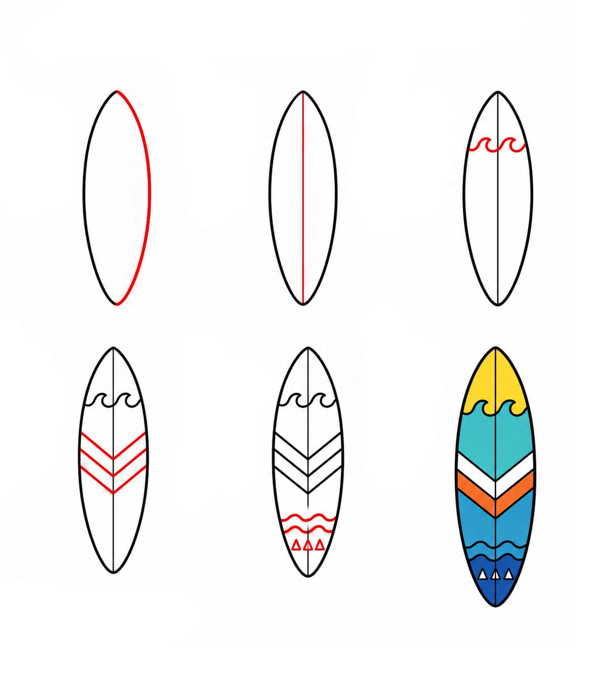 Planche de surf à rayures rétro dessin