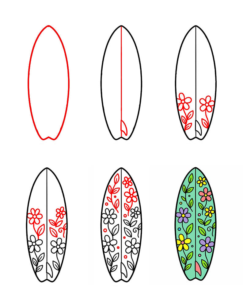 Planche de surf florale dessin