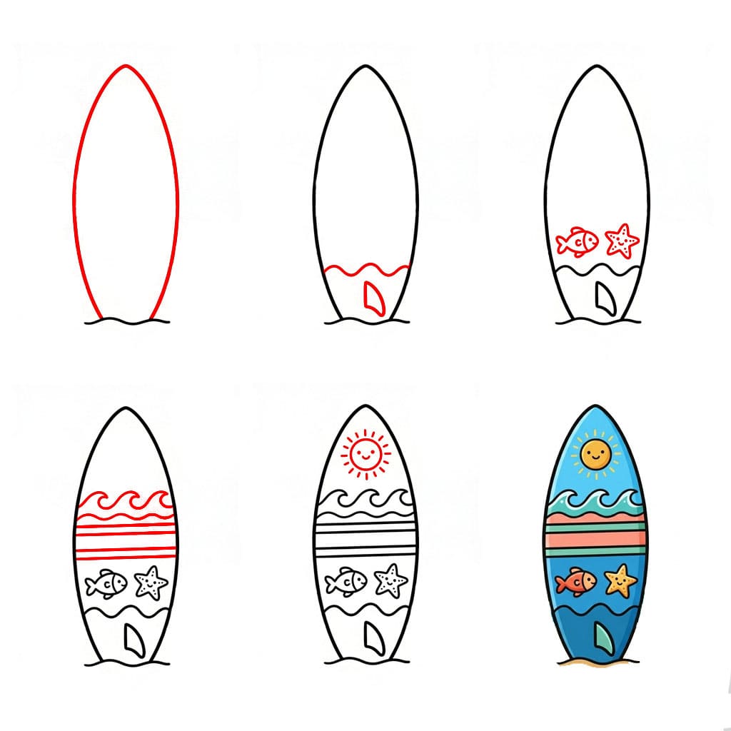 Planche de surf florale simple dessin