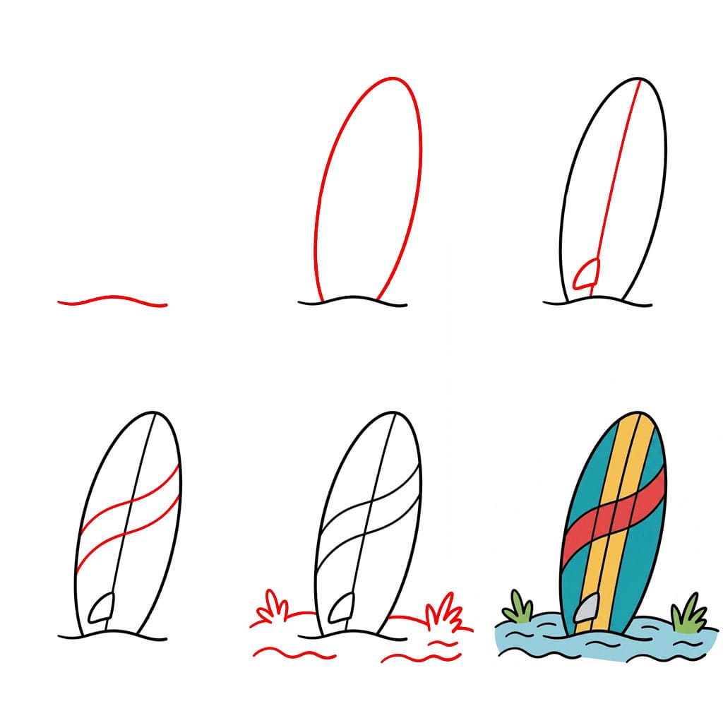 Planche de surf sable de plage dessin