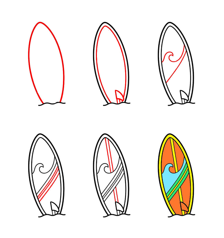 Planche de surf sur la plage dessin