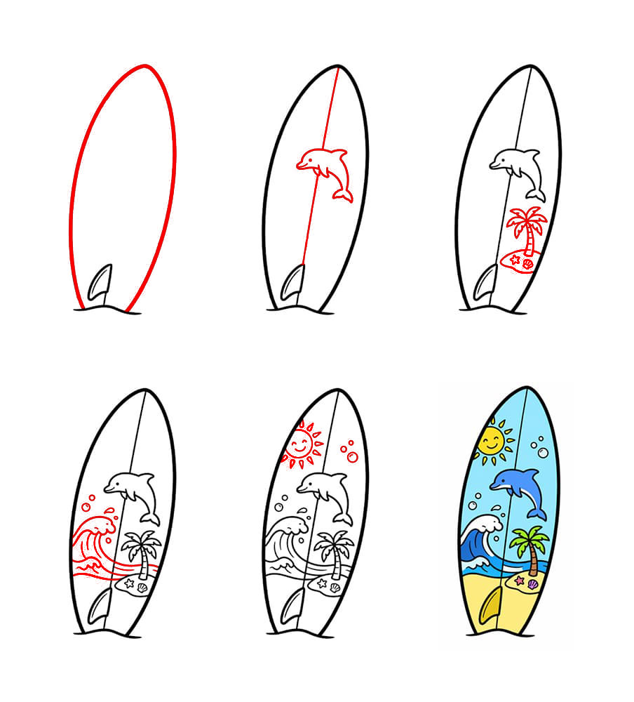 Planche de surf thème océan dessin