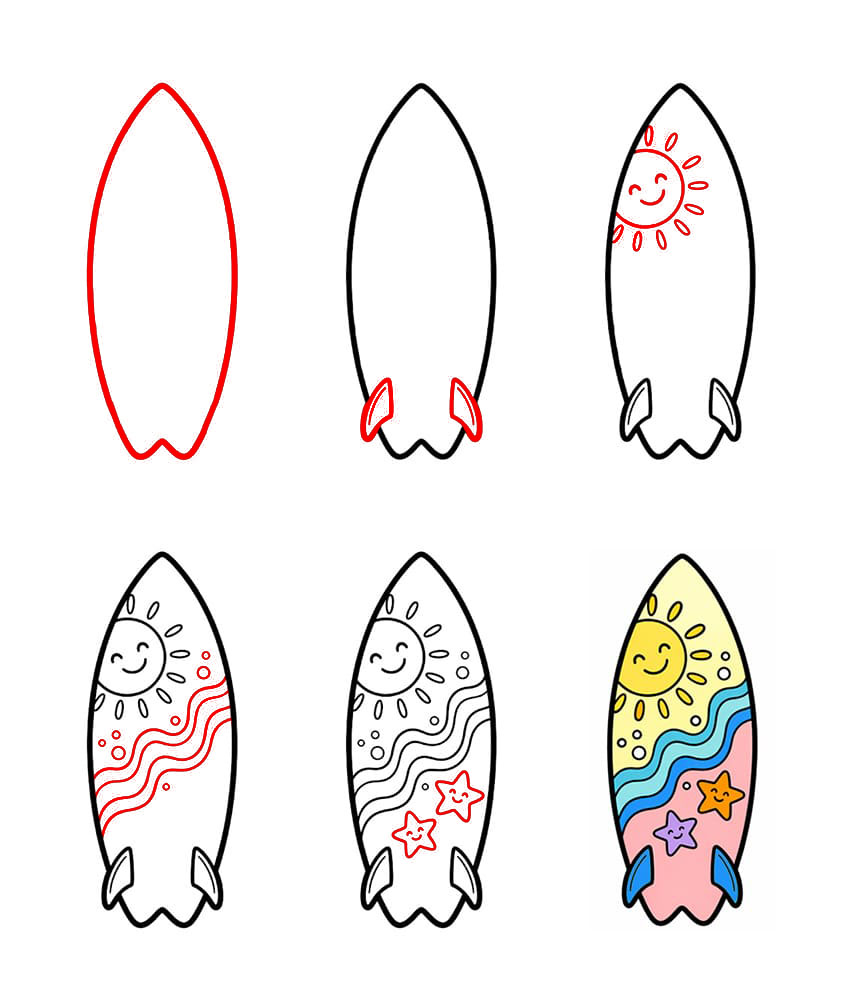 Planche de surf thème plage dessin
