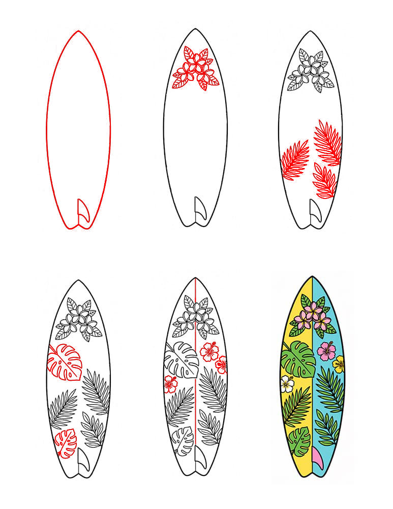 Planche de surf tropicale dessin