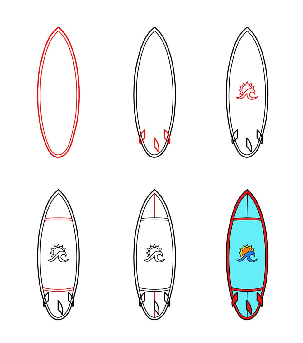 Planche de surf vagues dessin