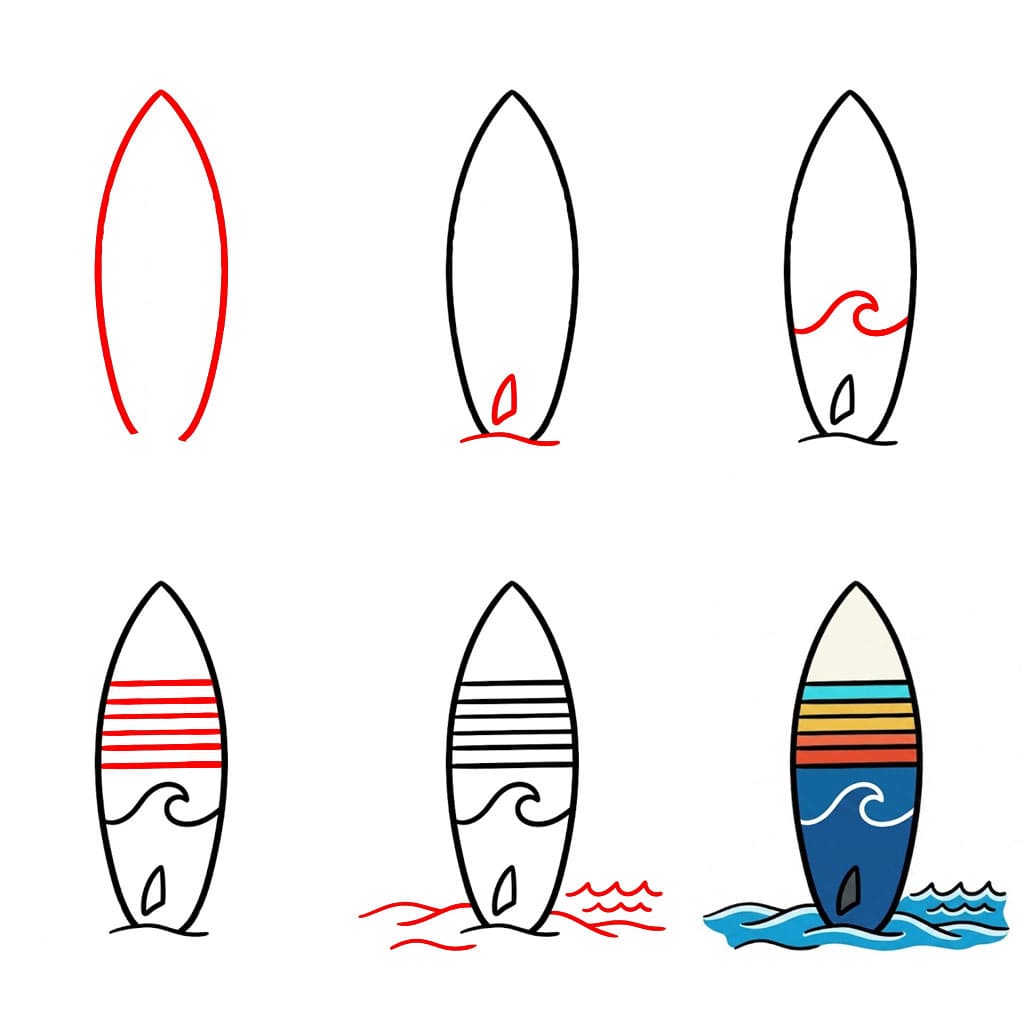 Planche de surf vagues océaniques dessin
