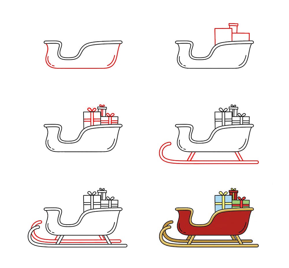 Traîneau avec boîtes cadeaux dessin
