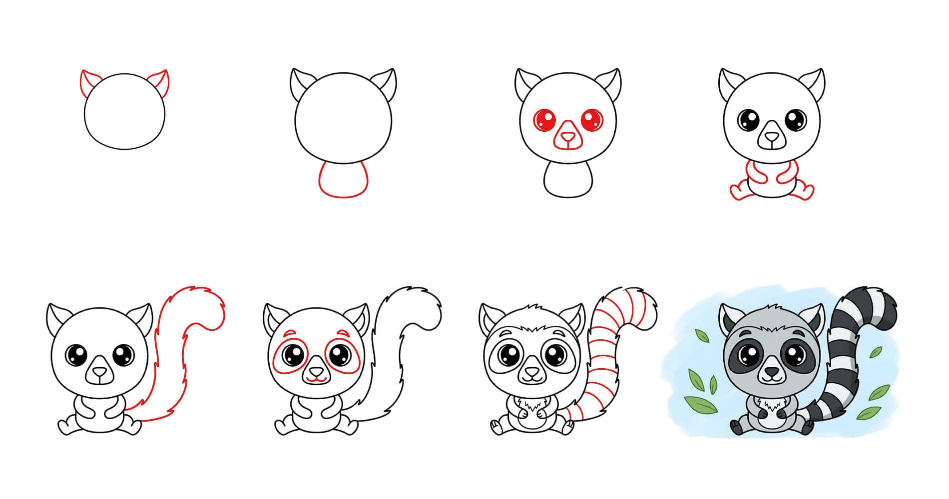 Adorable lémurien à queue annelée dessin