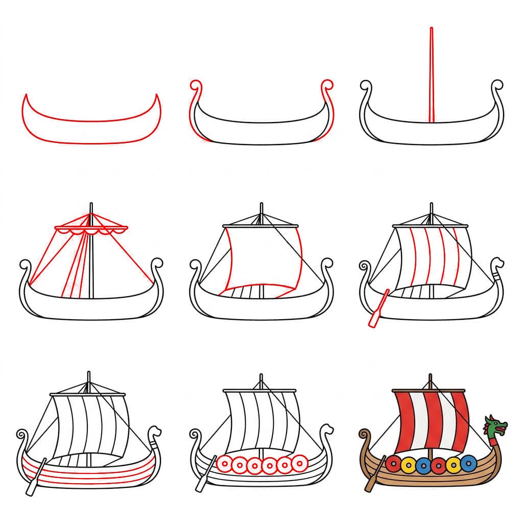 Bateau viking à tête de dragon dessin
