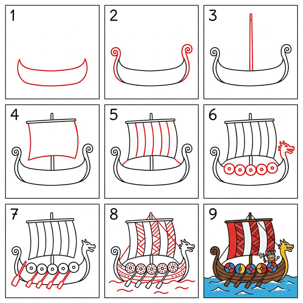 Bateau viking coloré dessin